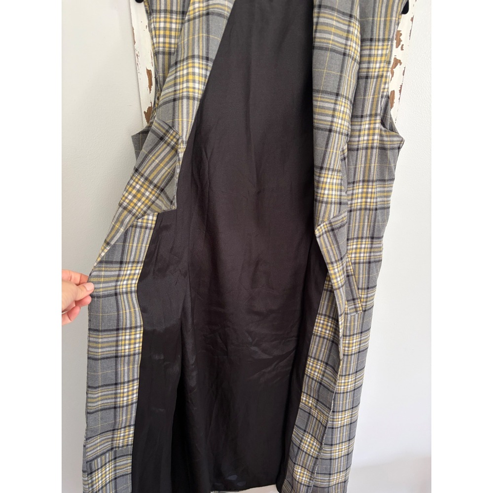 Plaid Long Open Sleeveless Vest Blazer Maxi L/XL - Picture 6 of 10